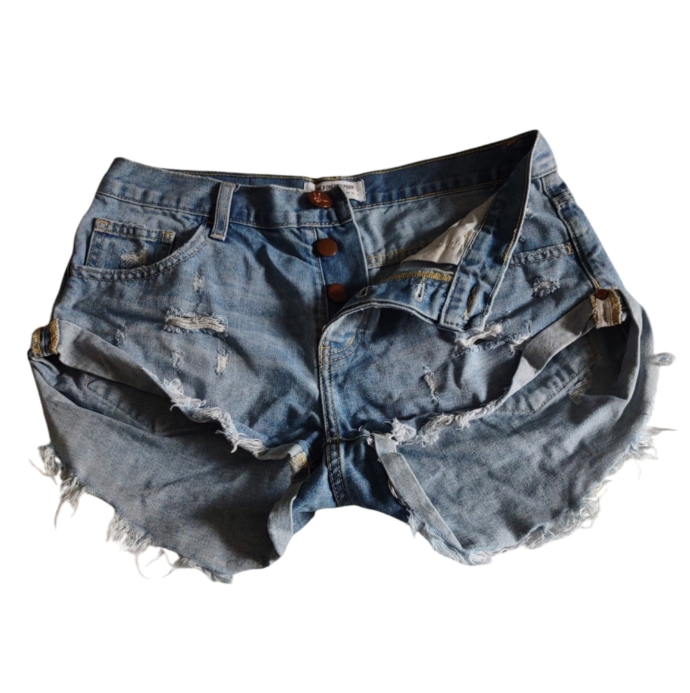 One X Oneteaspoon Size 26 Button Fly Blue Distressed Denim Shorts